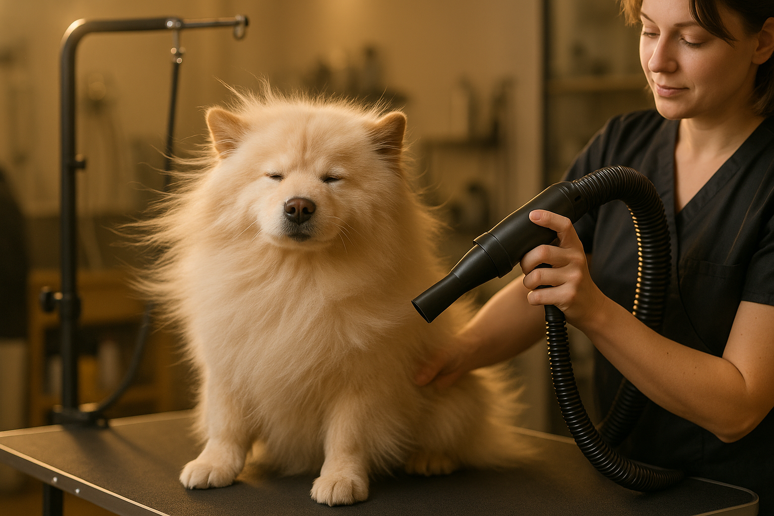 Dog being blowdried
